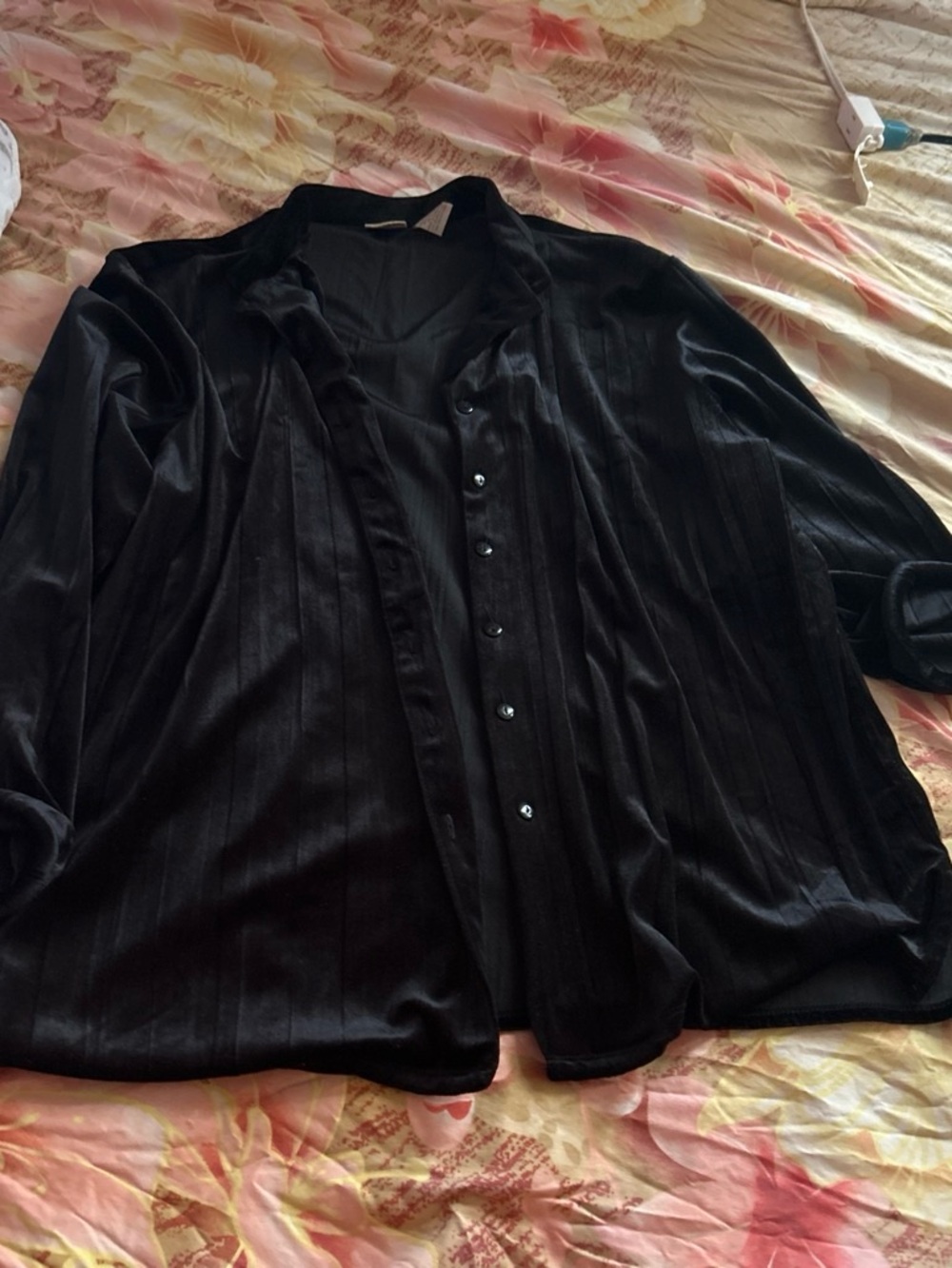 Women's Black Button-Down Velvet Top
